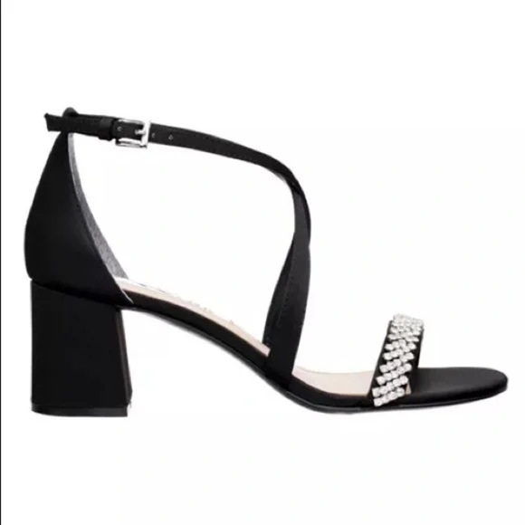 S60. NWT Nina Nora Black Heels Black Luster Satin 10M - Picture 3 of 9